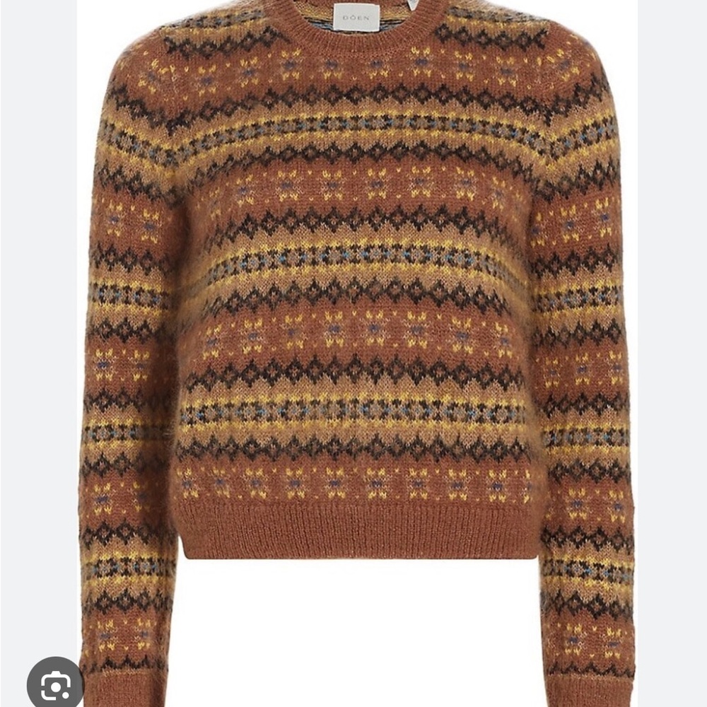Doen Fran Mohair/Merino Fair Isle Wool Sweater - Brown, Cream, Green size Small - Picture 2 of 12